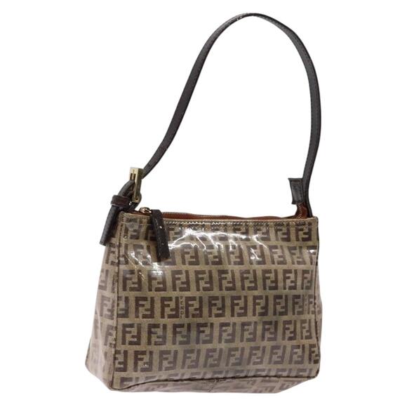 FENDI Zucchino Canvas Shoulder Bag Coated Canvas Beige Gold - Picture 1 of 12